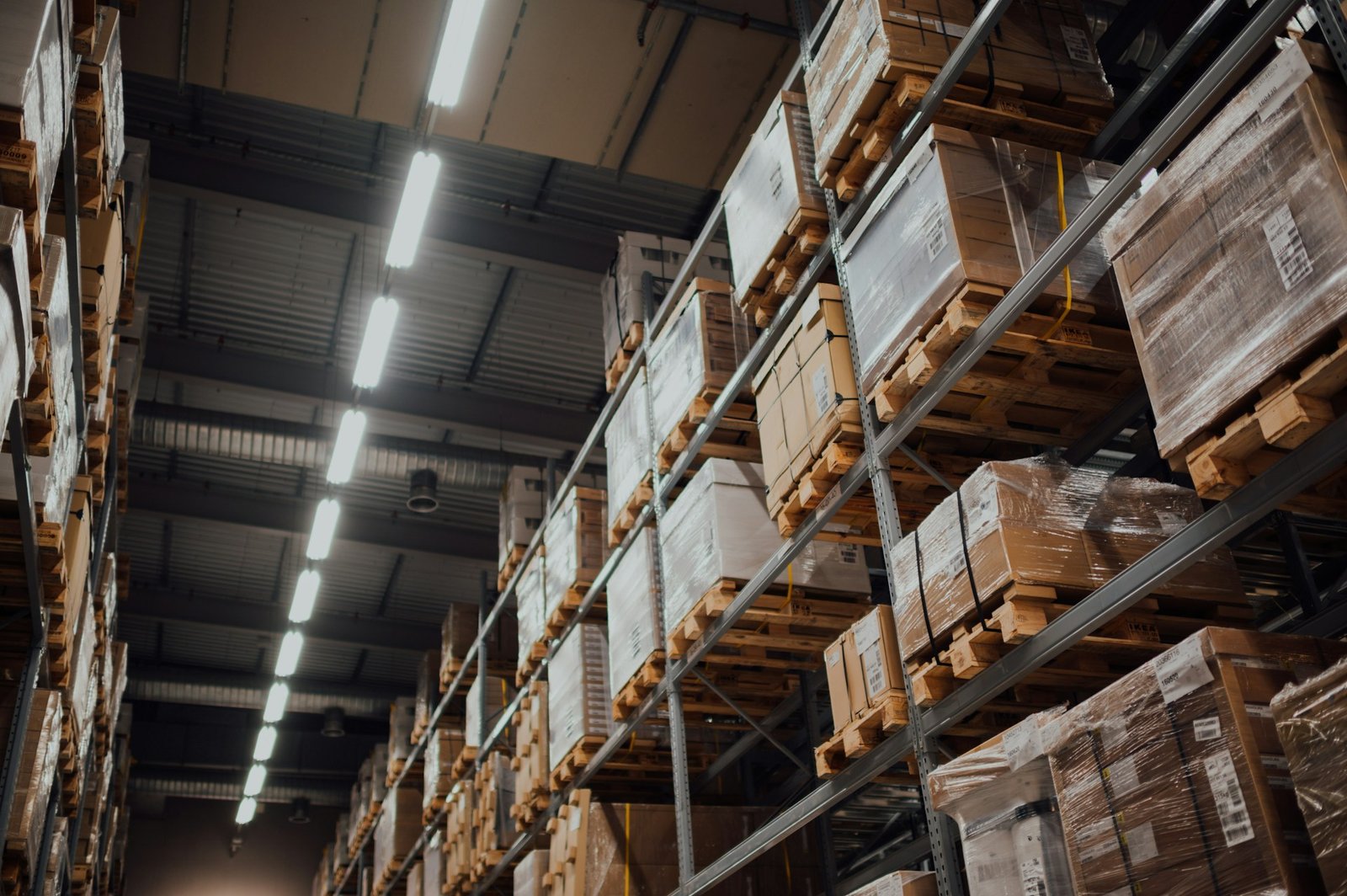 Warehouse racking packed with palletized inventory