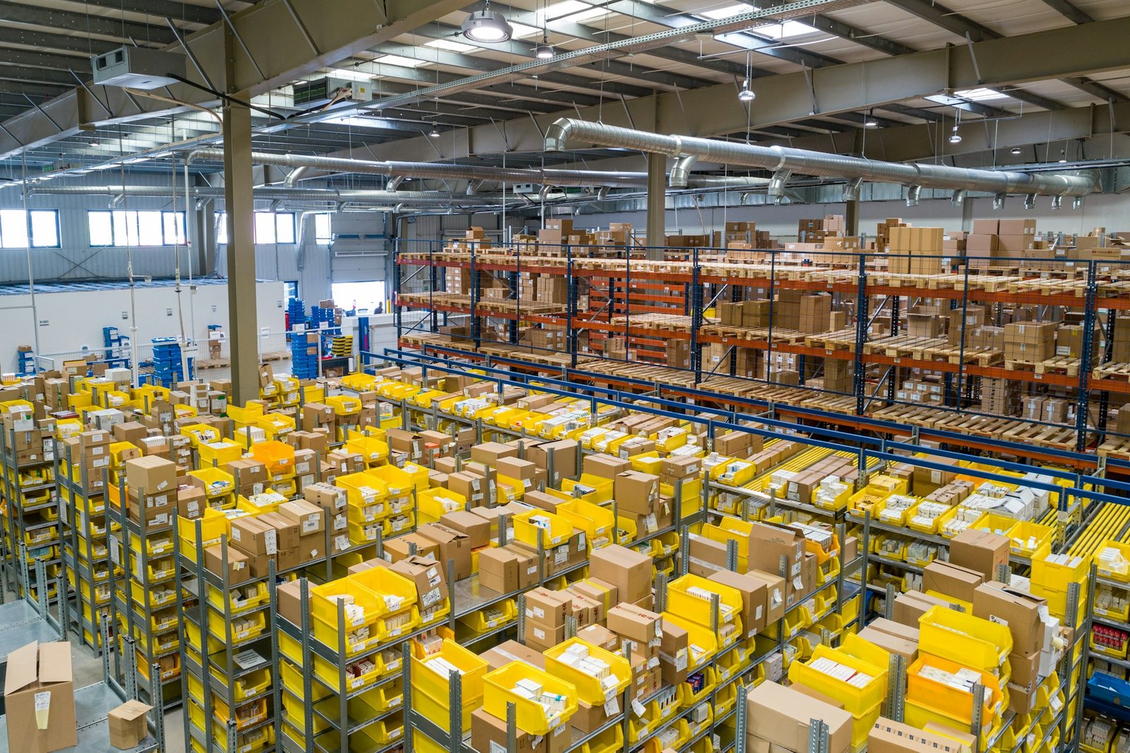High-bay warehouse aisles with pallet racking